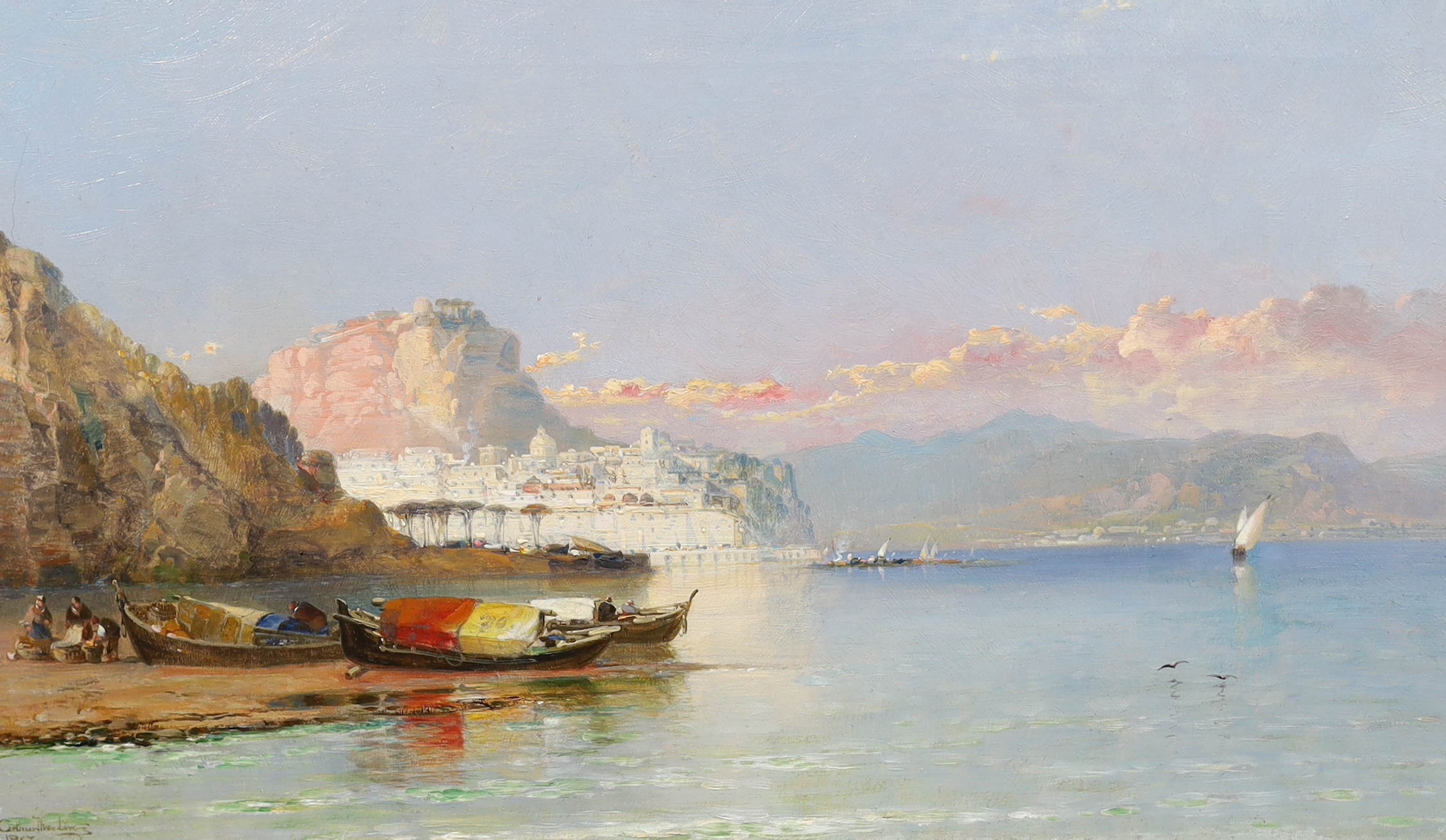 Arthur Joseph Meadows (English, 1843-1907), The Gulf of Salerno, oil on canvas, 30 x 50cm